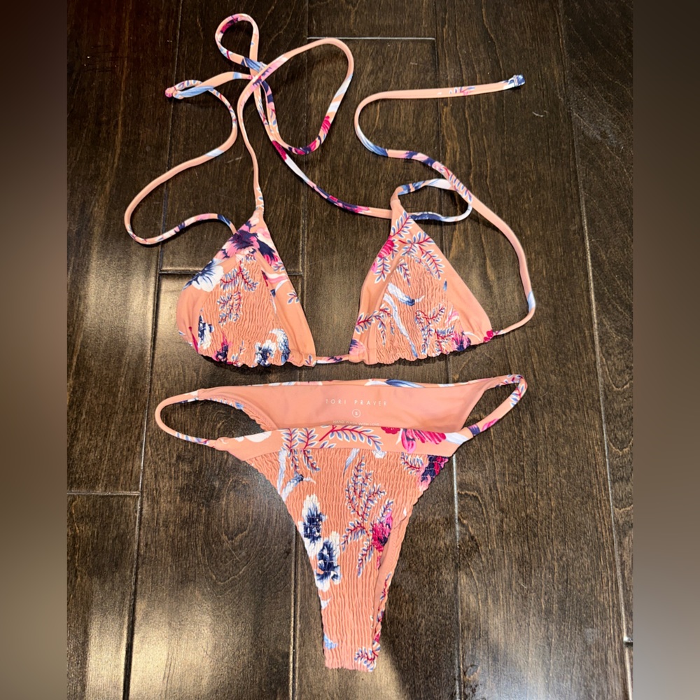 Tori Praver Laurel Triangle Bikini Top Pink Floral